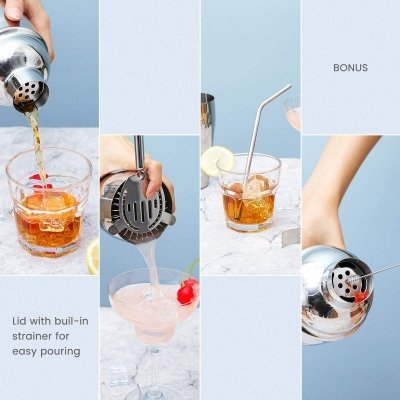 Kit Da Barista 17 Pezzi Con Shaker In Acciaio E Supporto Bambù – Set Cocktail Professionale - 2